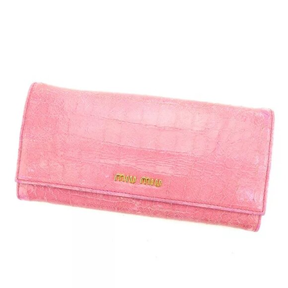 miumiu Wallet Purse Long Wallet Pink Gold Woman Authentic Used - Picture 1 of 6